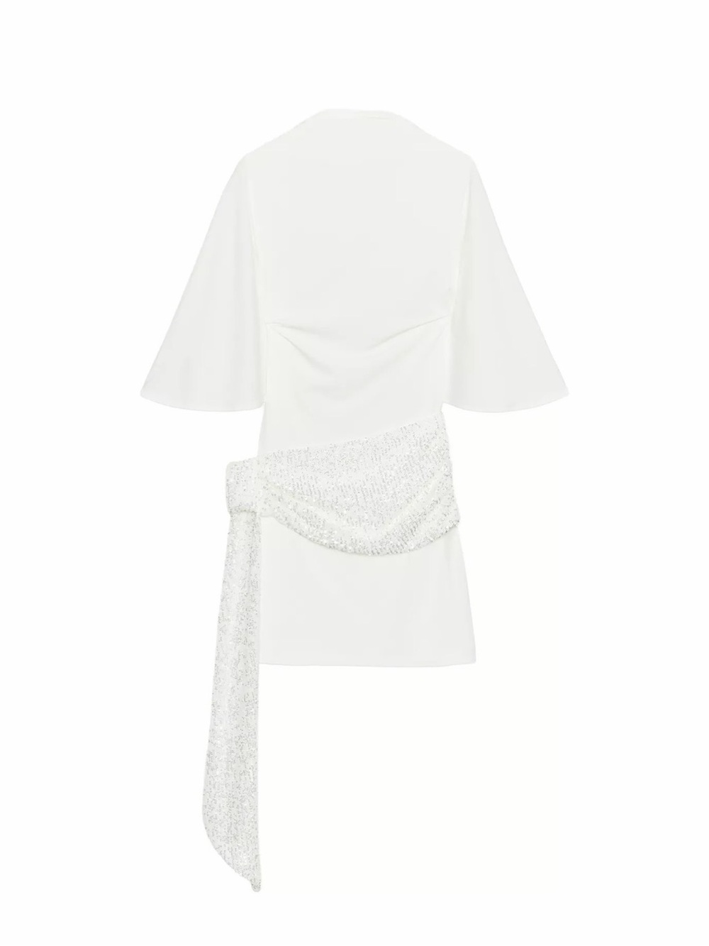 Zara White Mini Dress with Sequin Draped Sash